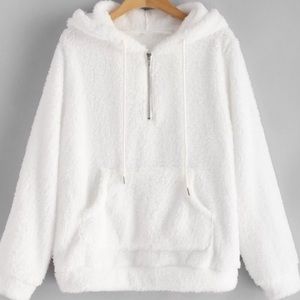 half zip kangaroo pocket fluffy hoodie
